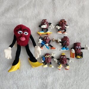 Vtg Lot 7  California Raisins PVC Figures Band Skate  1980's + Poseable Plush